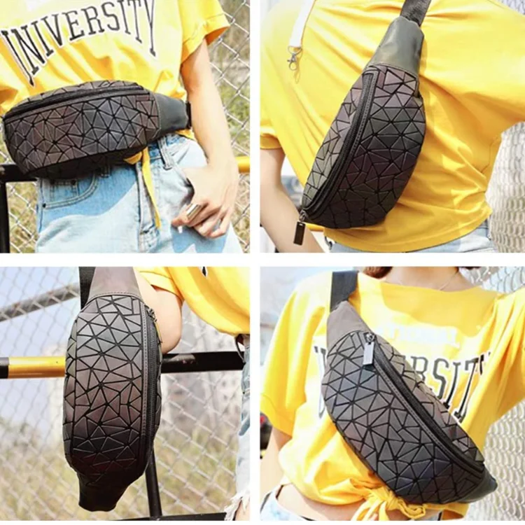 2021 fanny pack waist belted bag bum bag for women and ladies running PU geometric luminous laser elegant waist bag