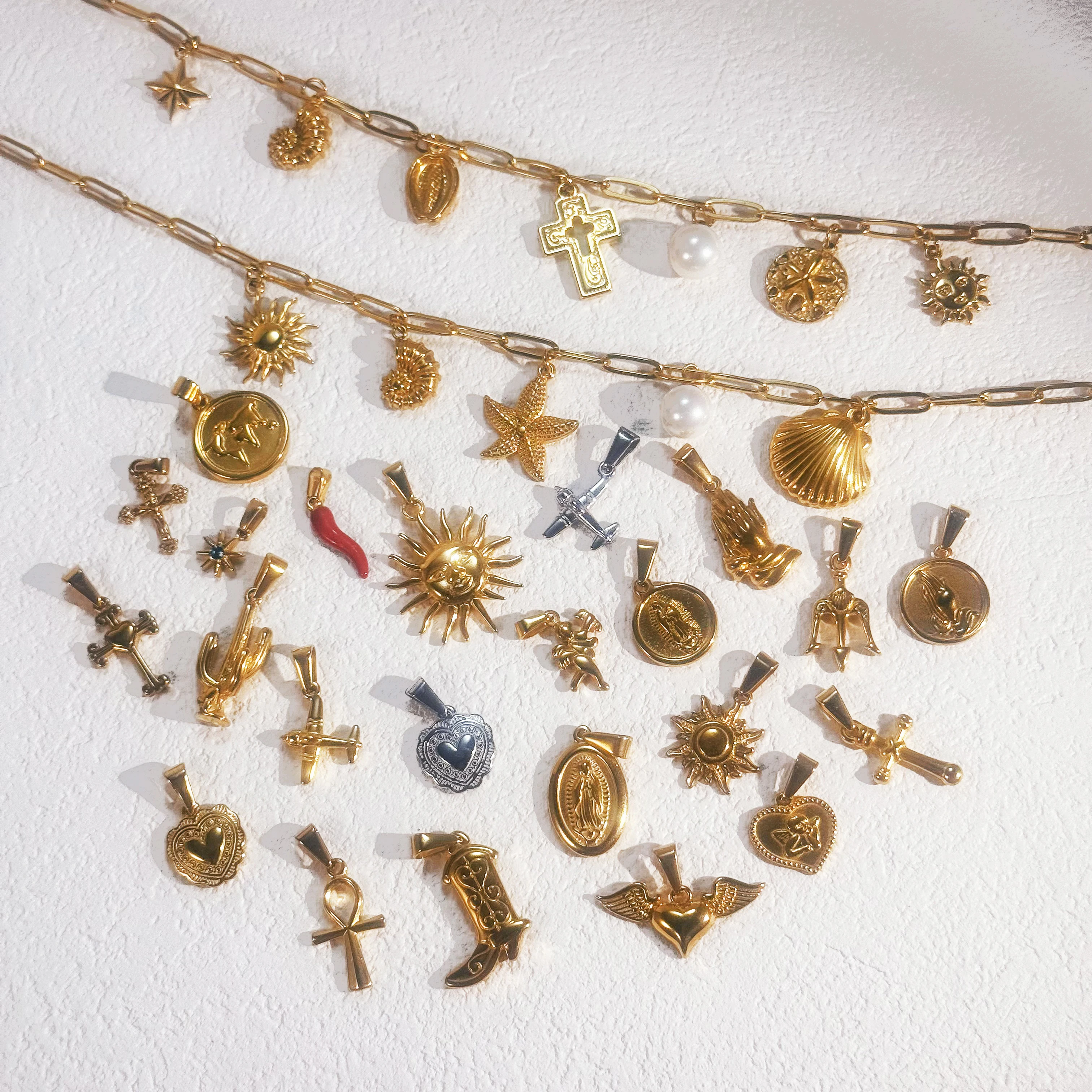 Ocean Collection Fashion DIY Jewelry Seashell Starfish Nail Conch Charm Stainless Steel Religious Cross Mary Cowboy Boot Pendant