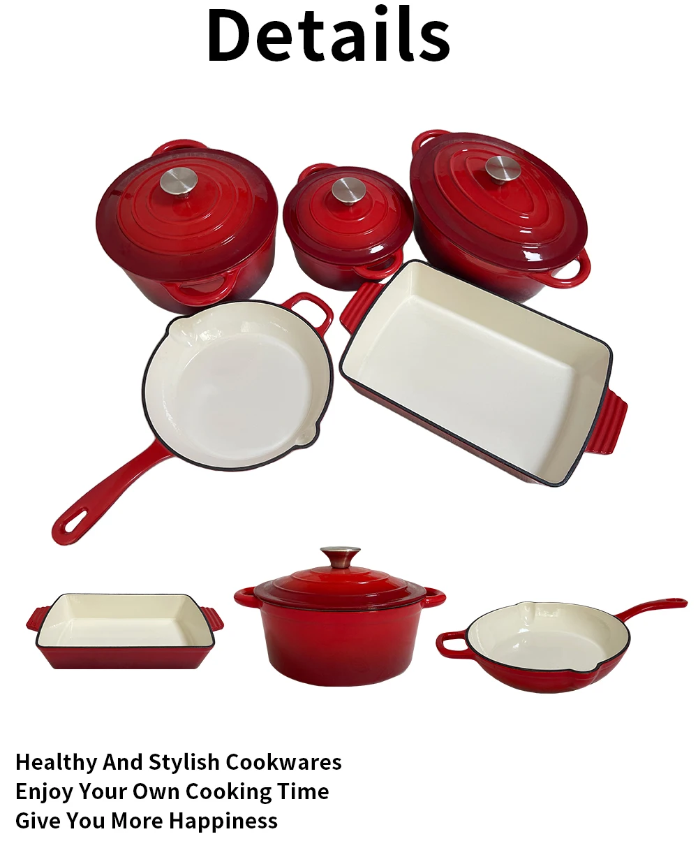 Nonstick Enameled Cast Iron Cookware Set 8Pcs Pots and Pans with Lid Frying Pan Skillet Saucepan Healthy Dutch Oven