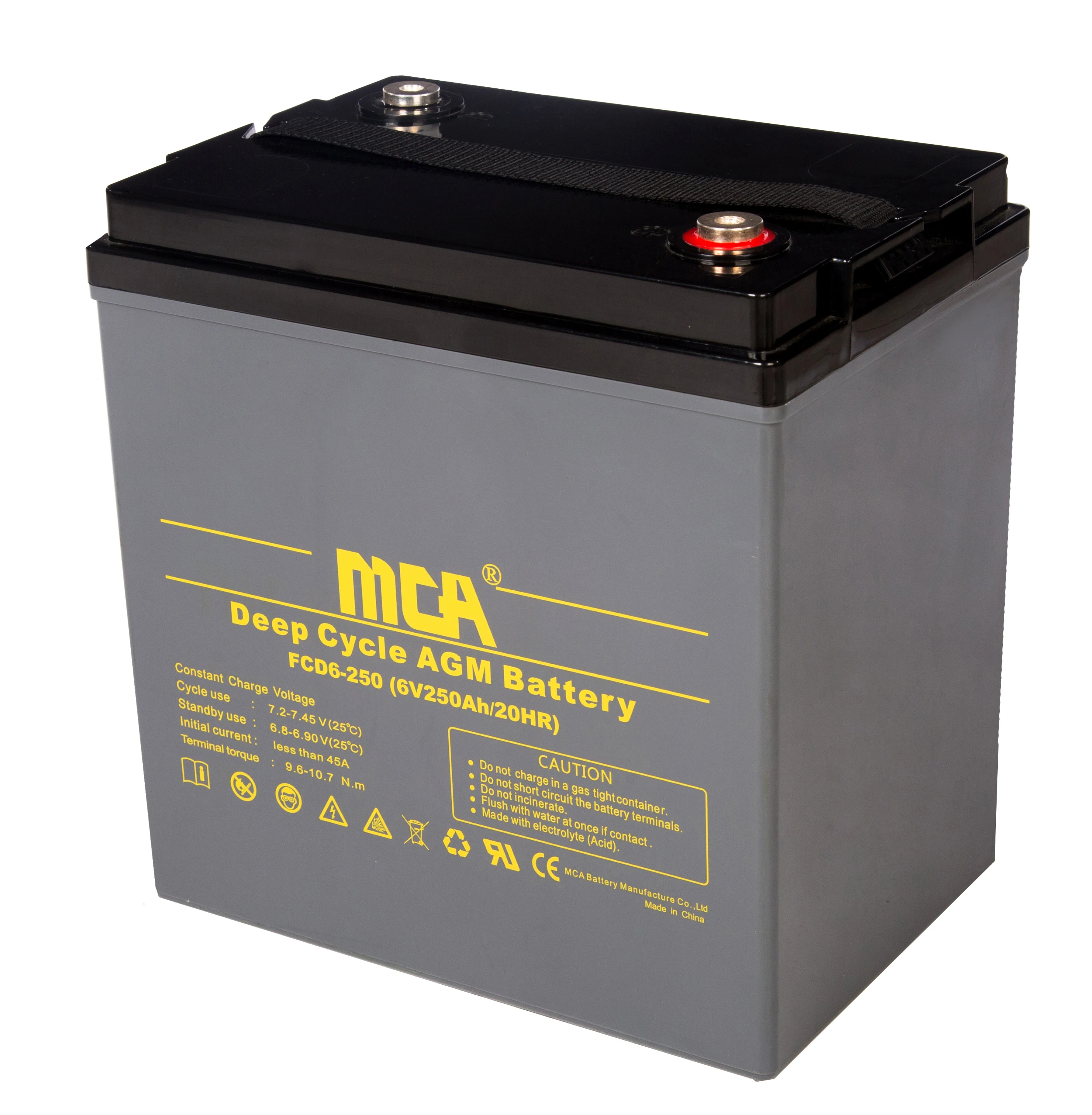 MCA lead acid deep cycle gel power station marine sweeper power station 6v 330ah battery