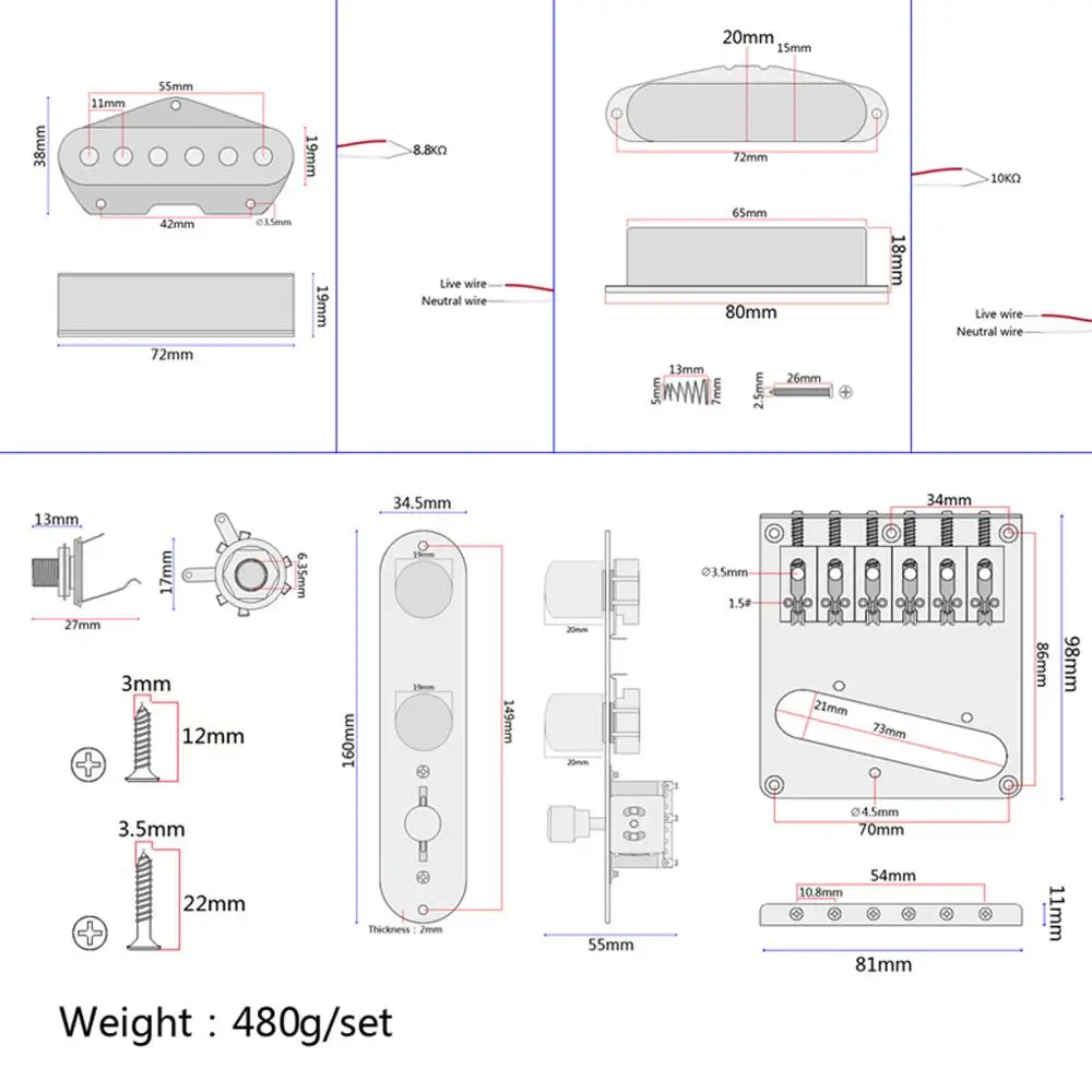 Custom Shop Telecaster Pickup And Bridge And Control Line  Set Te le Tone Hand Wound  GMA09