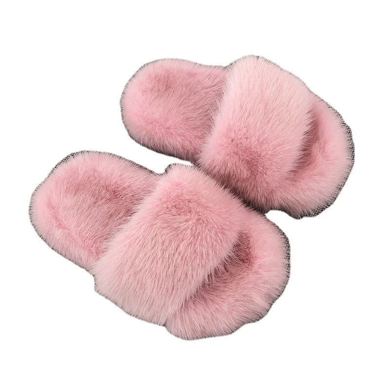 2023 Hot Selling Designer Kid colorful  Mink Fur slides with custoimzed logo