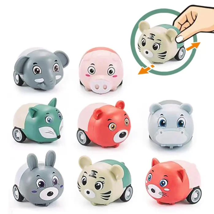 Cute little toys cartoon mini animal boomerang car inertia car kindergarten activities gift ground push twisted egg toys
