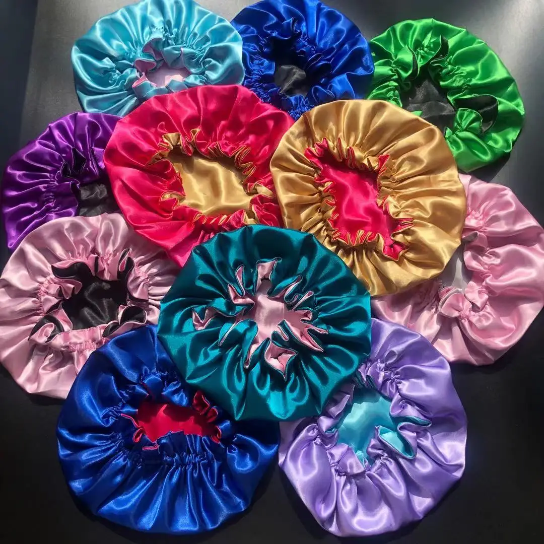 Reversible bonents with custom Logo double Layer hair satin bonnet With Edge Control Wrap Tie Headband