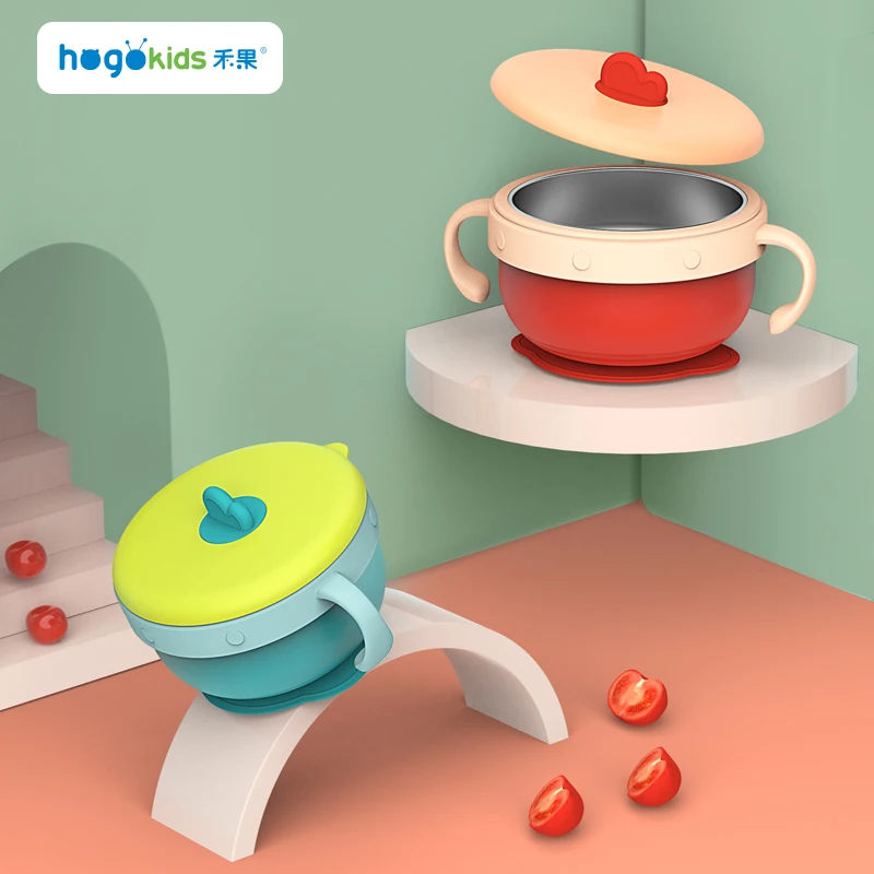 Custom Packaging Stainless Steel Water Injection Heat Preservation  Baby Suction Bowl  Feeding Bowls for Baby