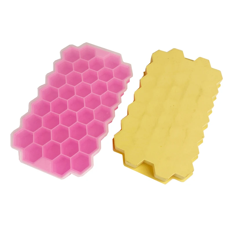 37 Cavity High Quality Hexagon And Honeycomb Shape Mini Ice Cube Tray Ice Maker with Lids For Children Beverage