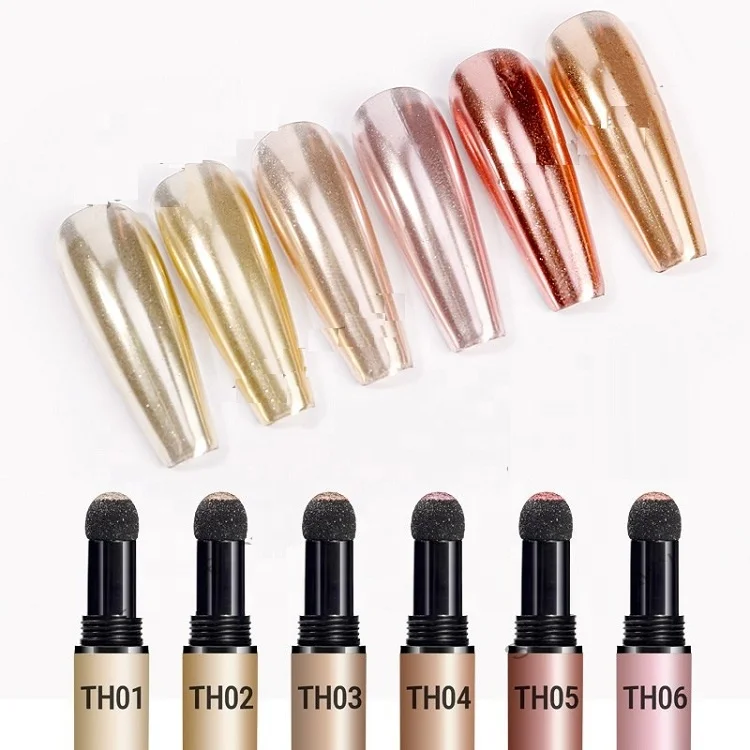 high quality Air Cushion Magic Powder Pen Nail Art Mirror Effect Metallic Chrome Nail Polish Metal Nail powder pen