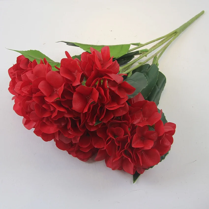 Artificial flower hydrangea 5 heads bunches  hydrangea wedding PU hydrangea bouquet