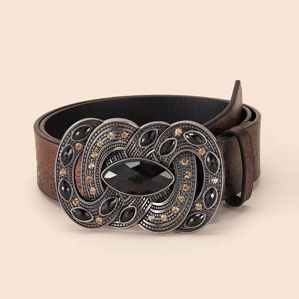 Hot sale ethnic wind belt fashion retro hundred with black wood beads pu belt for women