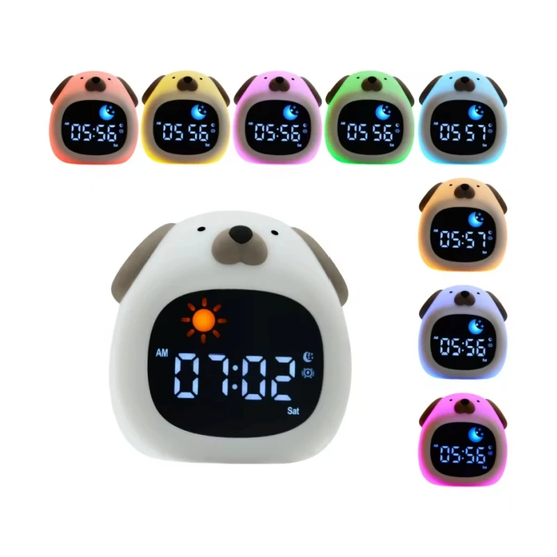 Children Sleep Bedside Cute Wake up Timer Alarm Clock USB Rechargeable Kids Digital Alarm Clock with Colorful Night Light