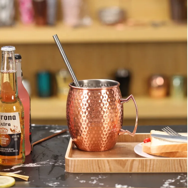 
Hot selling Item in Moscow style 500ml stainless steel Hammer point Mule mug cups Gold plating process customized with handle 