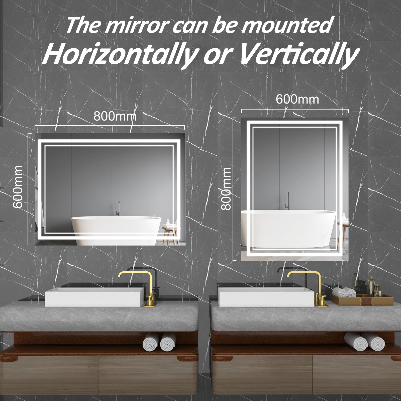  Wall Mounted Rectangle Smart Bathroom Makeup LED