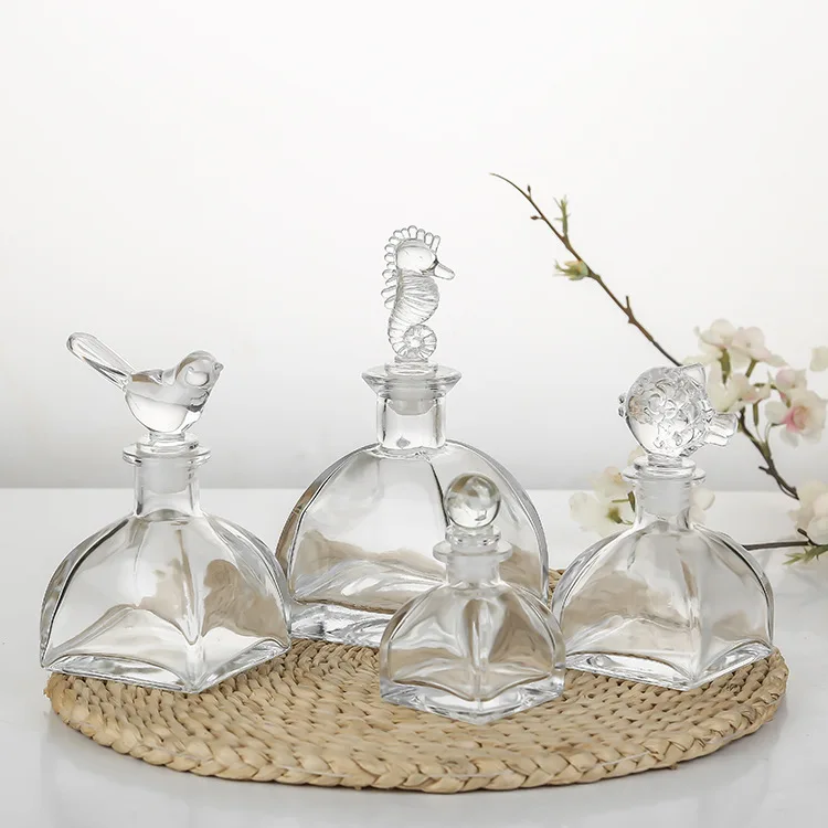 Hot sale transparent empty perfume bottle 100ml with glass stopper or wooden cap