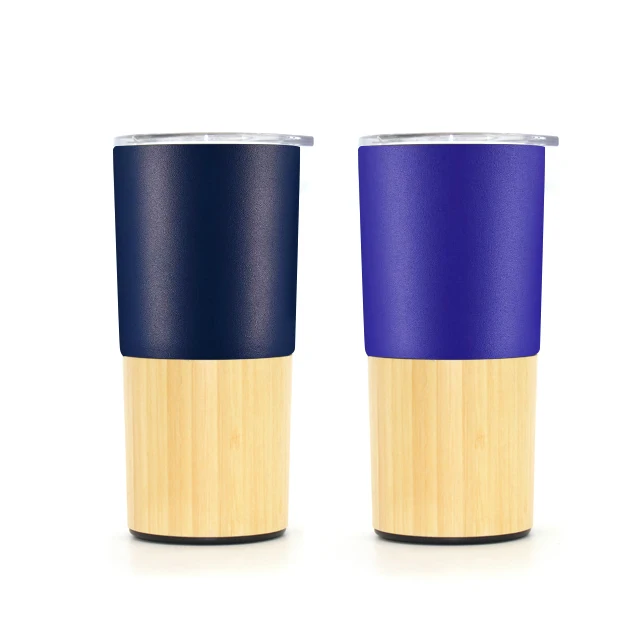 Colored 18/8 stainless steel natural bamboo travel coffee mug