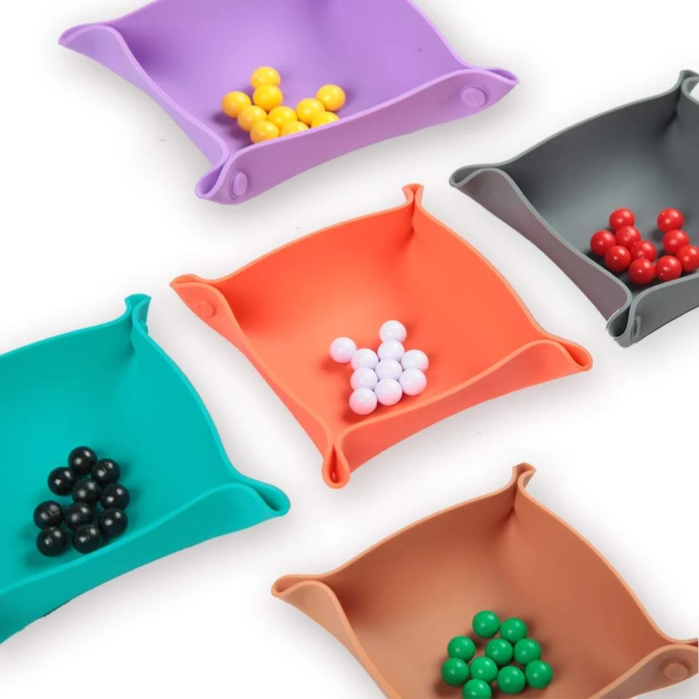 Silicone Collapsible Board Game Storage Bowl, Portable Folding Tray Accessory Holds Tabletop Bits, Dices for Party Game