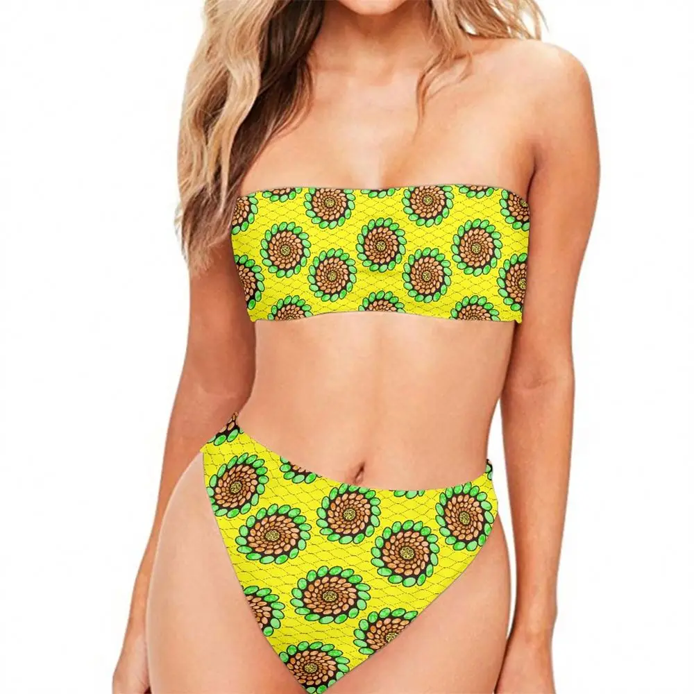 Wholesale Strapless Bra Bikini Multicolor Kente Pattern Custom Print Pretty Girls In Bikinis Photos Traditional African Clothing