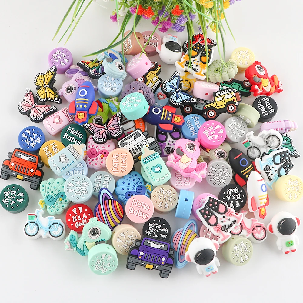 Wholesale Cartoon silicone Round Silicone Beads BPA Free Food Grade DIY Baby Pacifier Chain Jewelry Silicone focal  Beads making