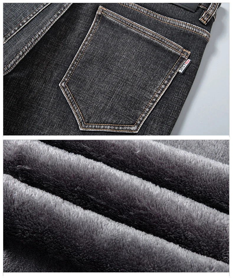 Wholesale High Quality Casual Stretch Straight Winter Thick Fleece Jeans for Men
