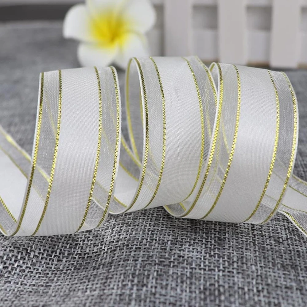 Factory Wholesale Satin Ribbon Metallic Trim Satin Organza Edge Ribbon For Wedding Gift Wrapping