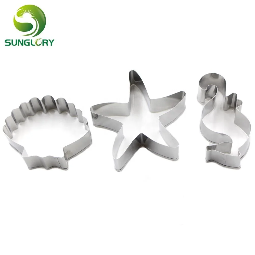 3PCS Stainless Steel Hippocampus Cookie Cutter 3D Starfish Cookie Mold Shell Mousse Ring Sea Animal Biscuit Mould Baking Tools