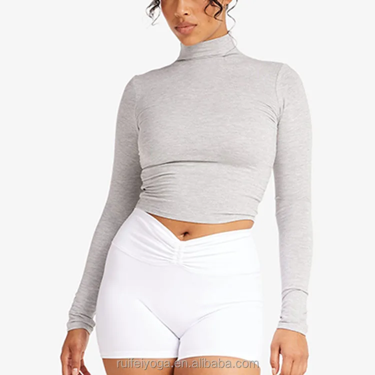 Wholesale Custom Logo Women High Neck Gym Woman Yoga Long Sleeve Top Sports Workout Running Leisure Yoga Top