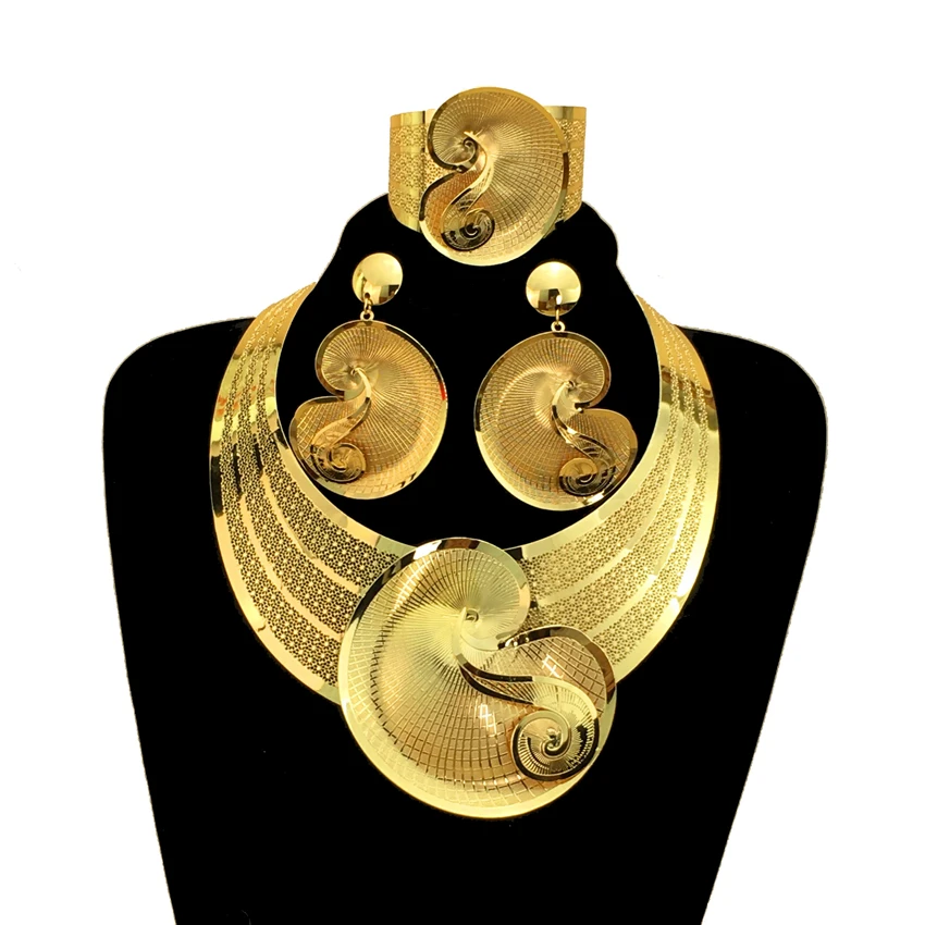 Yuminglai  Hot Sales High Quality Fashion Elegant Italian Lady necklace earing bracelet sets 18 k gold jewelry FHK13161