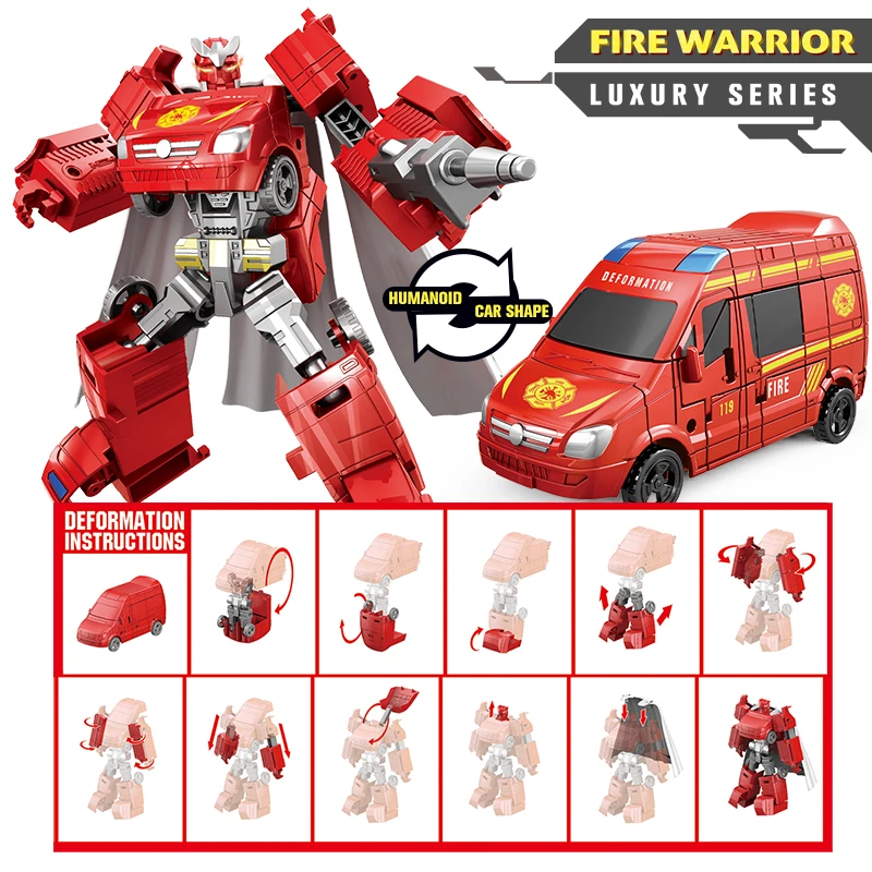 2 In 1 Fire Truck Transforming Toys Friction Powered Vehicles Deformed Toy for Toddler Kids Boys Gifts