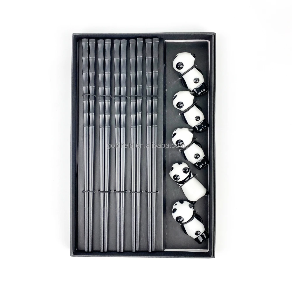 hot sale 5prs  Fiberglass  bamboo   chopsticks   5pcs  ceramic panda rest for Gift BOX Dishwasher safe