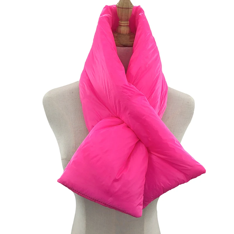 
Wholesale space cotton winter warm scarf inside down feather filled one-tone bright color scarf intersect puffer loop scarf 