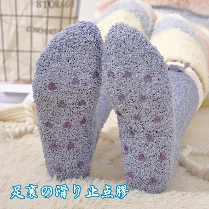 women girls ladies Winter Warm thick fuzzy fleece anti slip long  Sock With silica gel grips