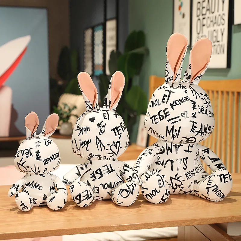 New trend leather plush graffiti printing custom brand logo tide brand custom plush toy teddy bear animal doll