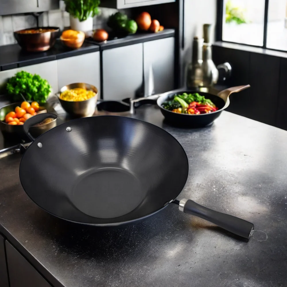 Hot Selling 0.8mm round Non-Stick Wok Pan Custom Carbon Steel Cast Iron Wholesale at Reasonable Price