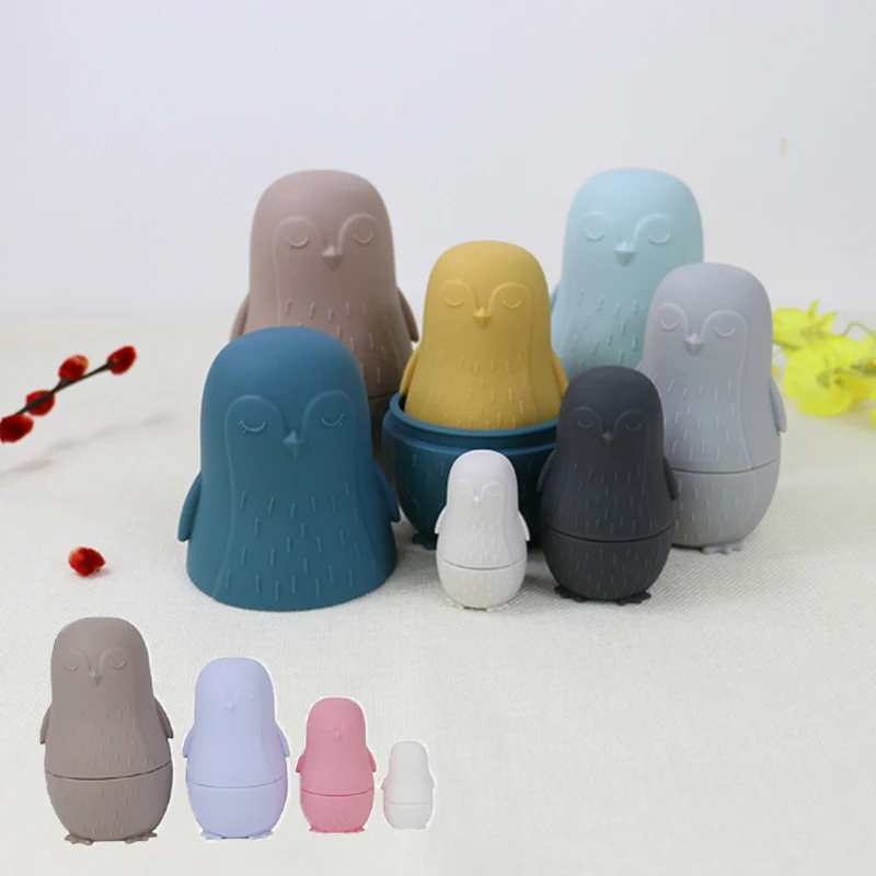 OEM Multi-color Russian Nesting Toys Toddler Stacking Dolls Kids Silicone Matryoshka Dolls for baby kids