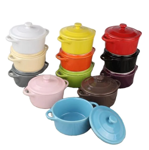 cheap ceramic microwave soup bowl pudding bowl with handle and lid wholesale
