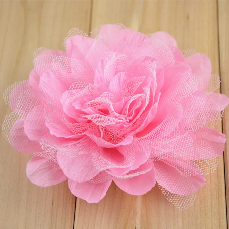 Wholesale 5 inch pleated net gauze chiffon flower can be equipped with hat headband