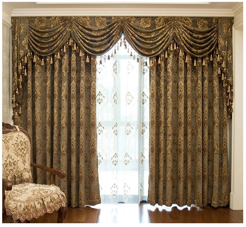 Home luxury chenille valance curtain jacquard blackout curtain