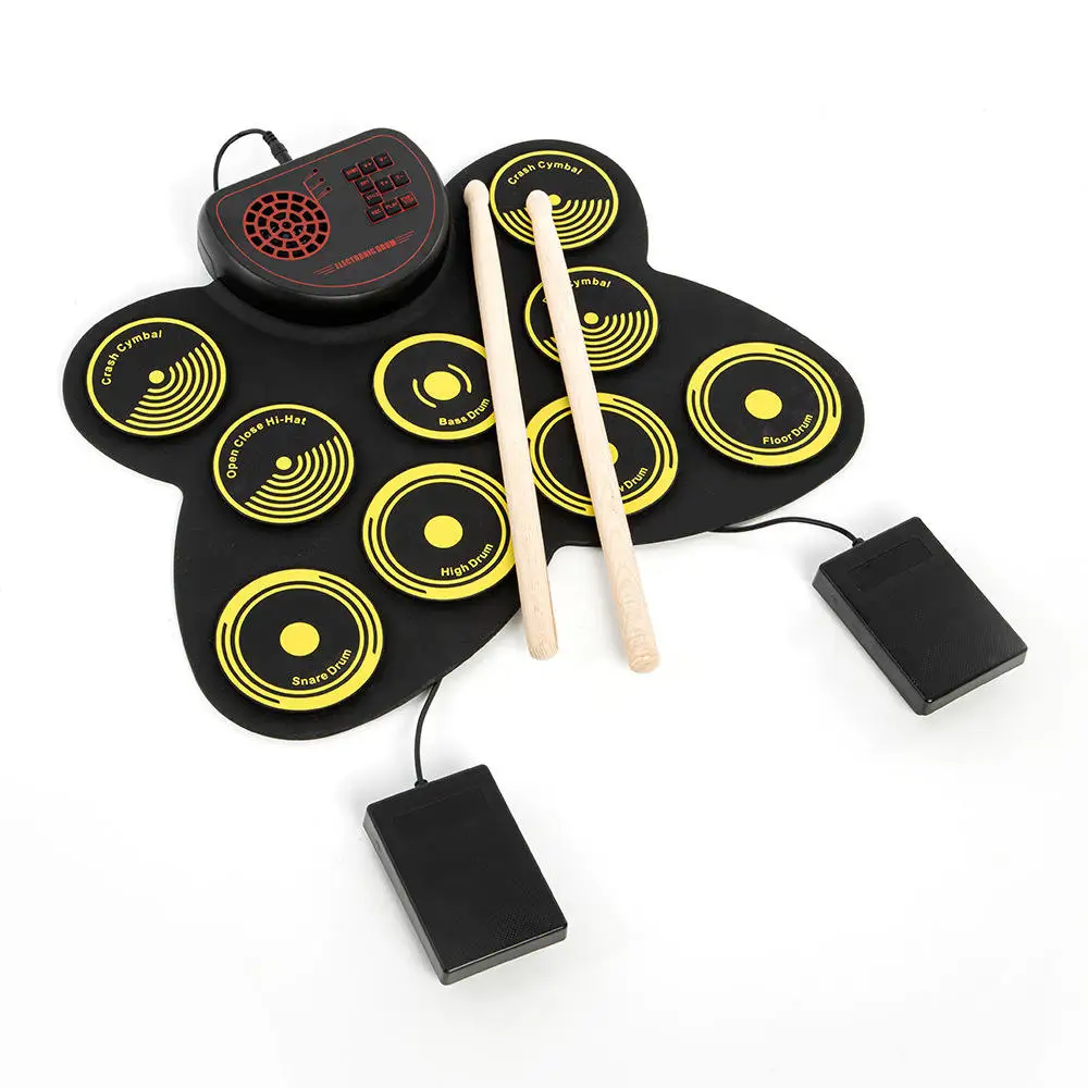 YIZHI Portable Electronic Drum E-Drum Roll-up Midi Drum Kit USB Rechargeable 9 Pads 2 Pedals with Built-in Dual Speakers For Kid