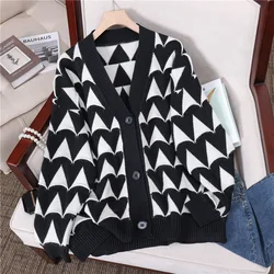 Manufacturers Custom Winter Warm Knitted Coat V Neck Long Sleeve Cardigan Sweater For Women
