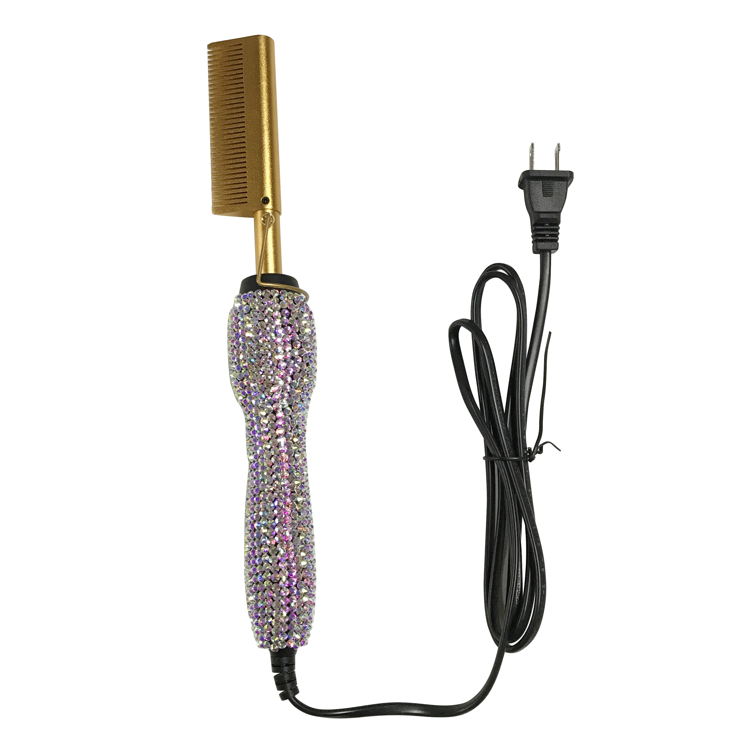 Diamond Inlaid Copper Electric Hair Straightener Combs Wet And Dry Heat Pressing Comb Bling Rhinestone Handheld Hot Comb
