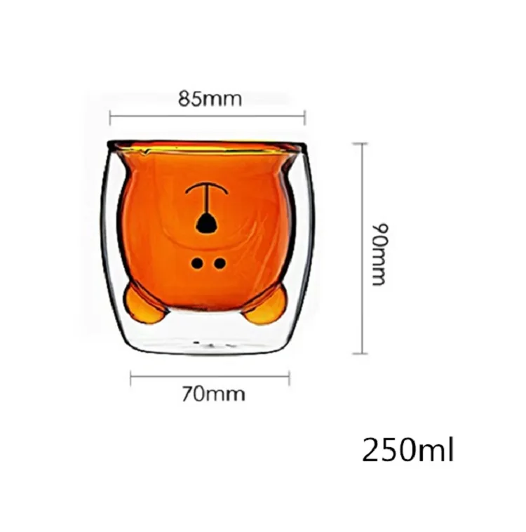 
Transparent glass coffee kitten bear double cup heat insulation high borosilicate 