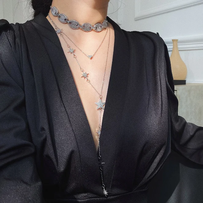 
XG1190 2020 Women new Elegant temperament heart - shaped simple star set necklace 