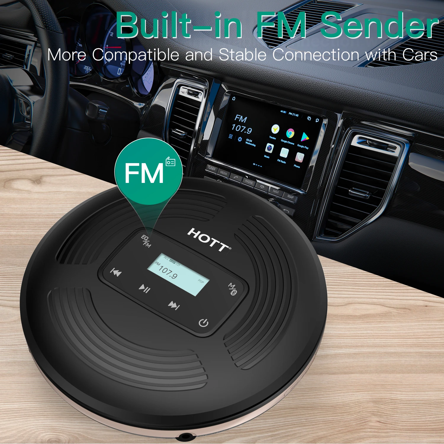 HOTT CD903TF Portable cd Player Rechargeable Touch Buttons for Home Travel and car with Stereo Headphones, Anti-Shock Protection