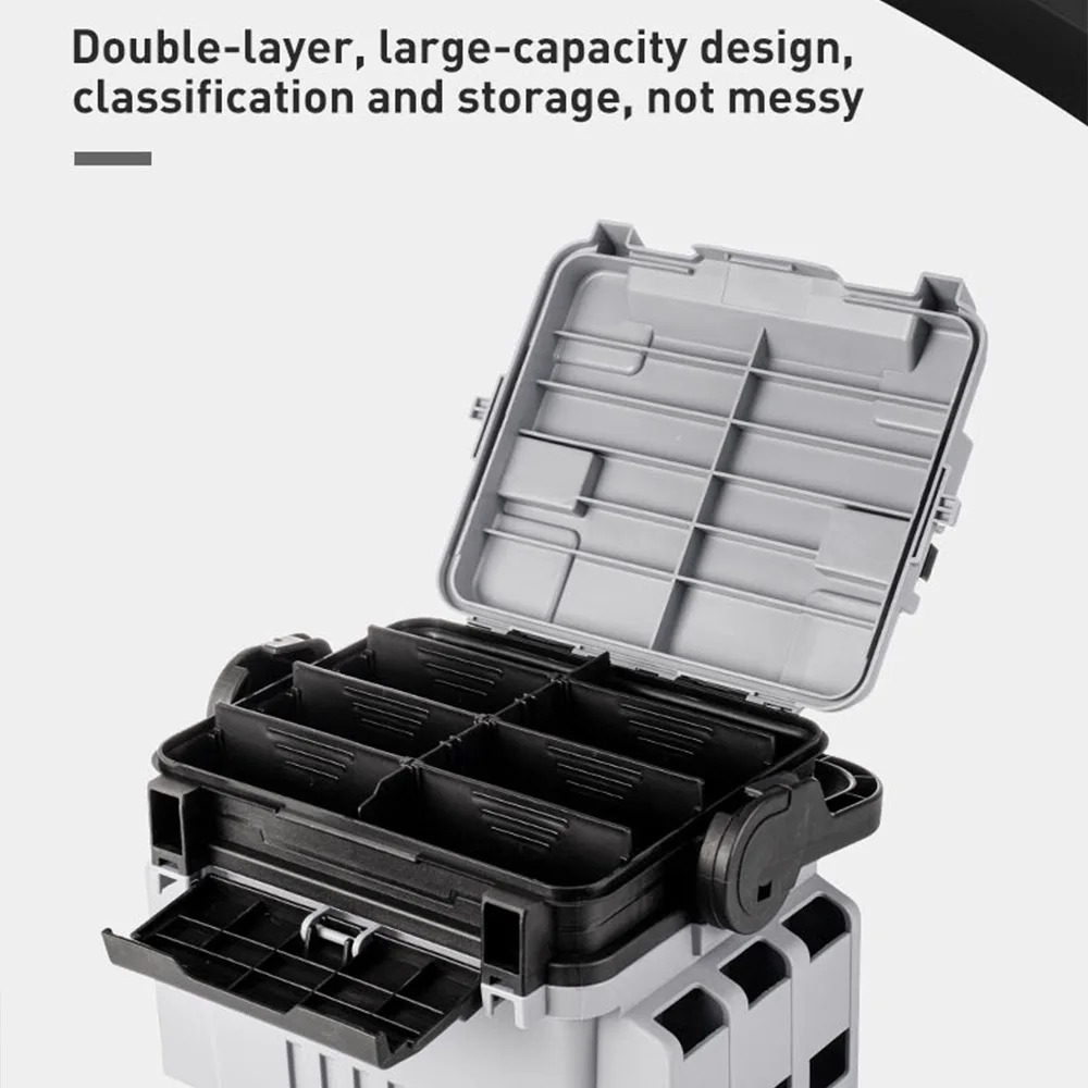 JETSHARK hot sale fishing tackle storage with rod holder fishing box storage multi-function double-layer fishing tool box