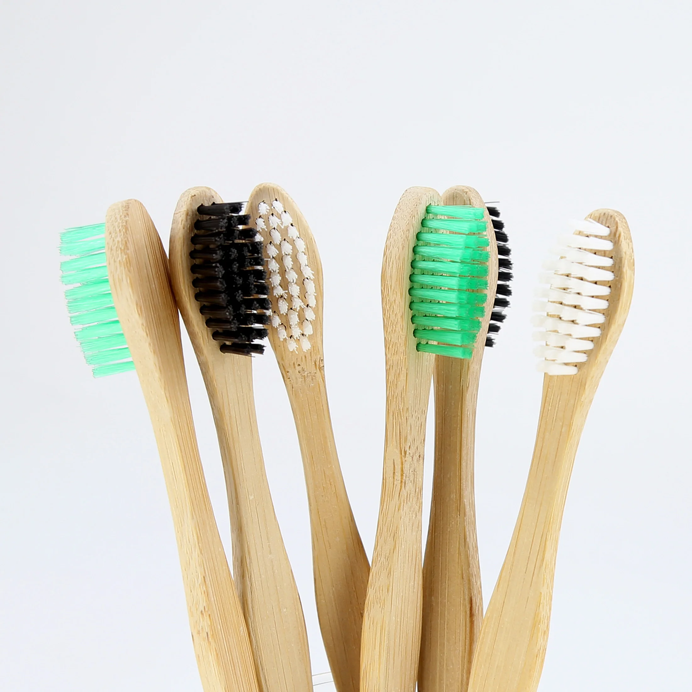 Gourd Shape Flat Handle Biodegradable Bamboo Toothbrush with Nylon Filaments from Dupont Bio-based Material
