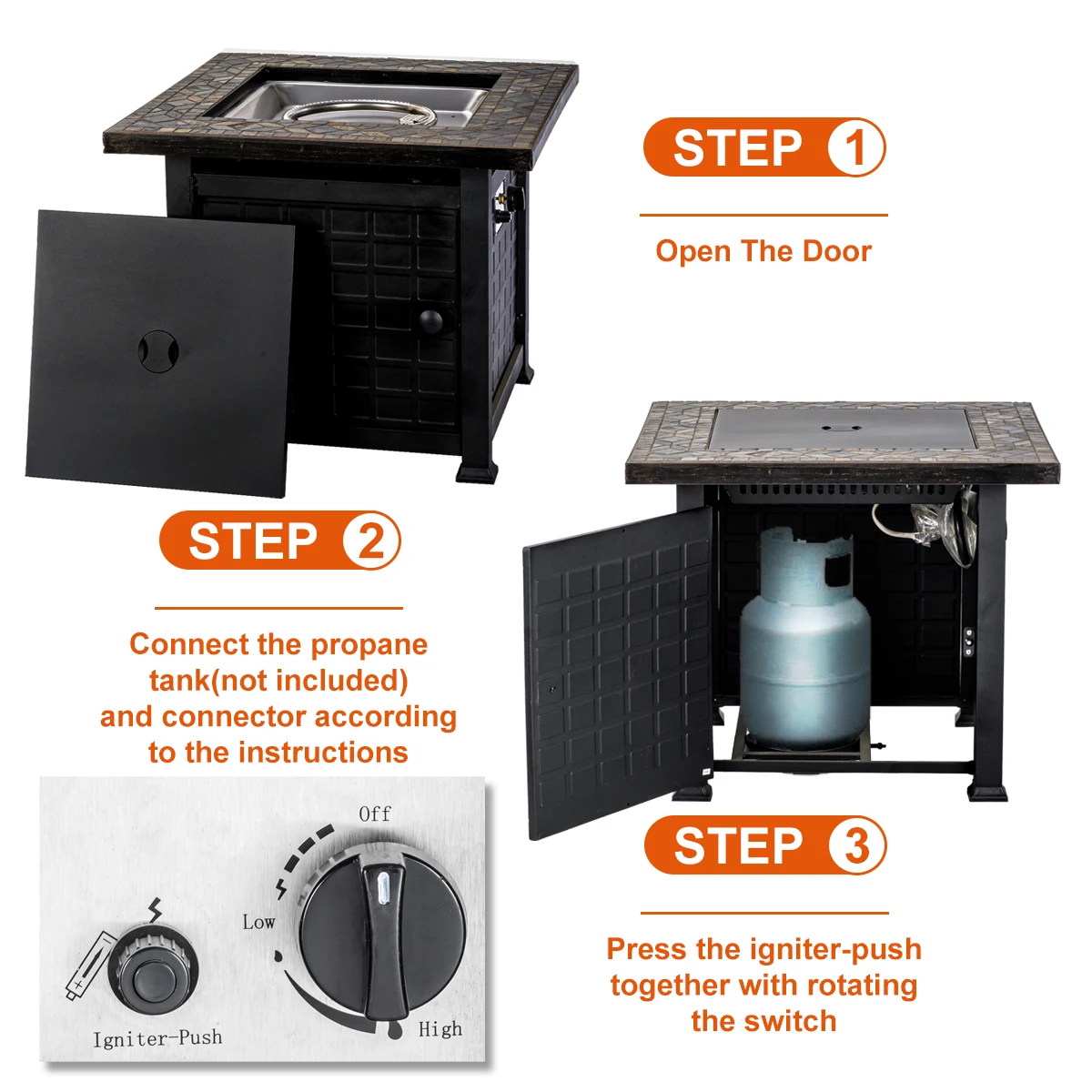 Popular And Cheap 50000 BTU Square Table Propane Gas Fire Pit for Home And Garden