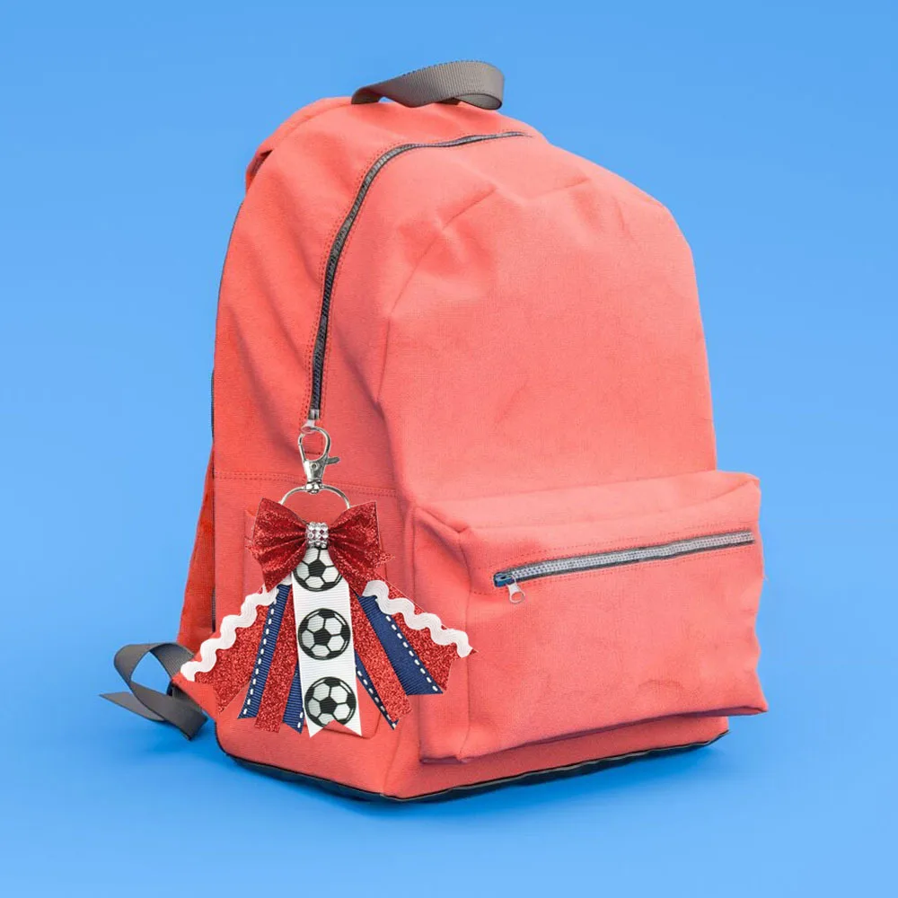 Wholesale Glitter Cheer Bows Keychain Sport Pin Me Keyring Tennis Football Basketball Volleyball Rugby Print Keychain Decoration