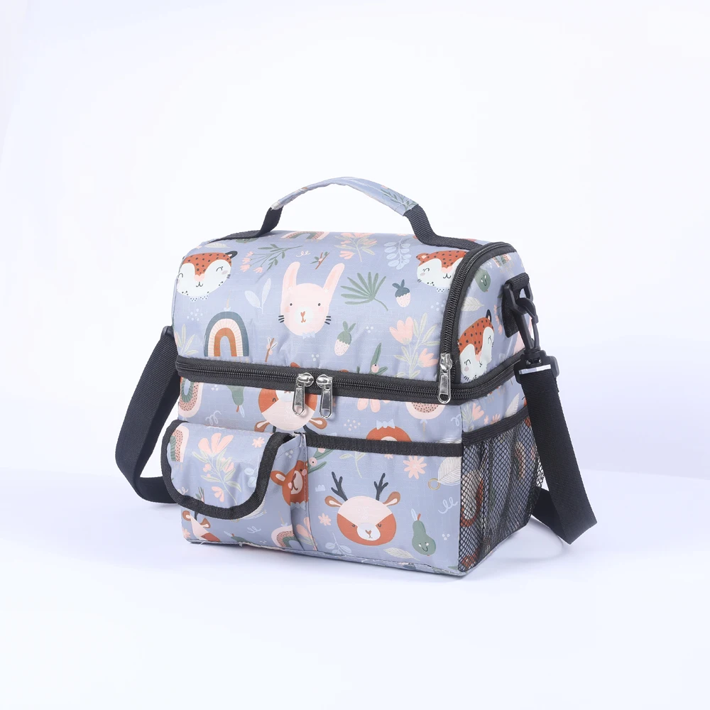 Double layer non woven kids food lunch bag insulated school student cooler bags