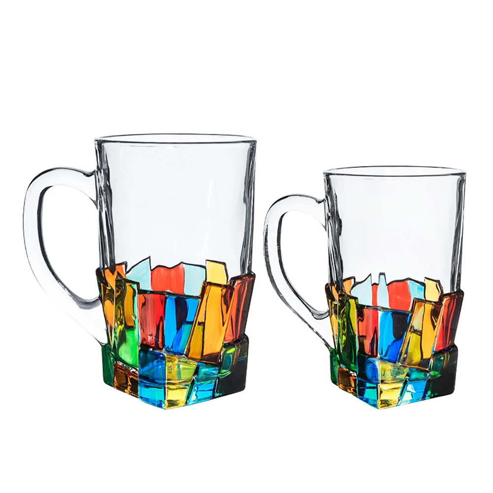 New Design Iridescent Rainbow Crystal Beer Glass Multicolor Aesthetic Glass Cups With Handle