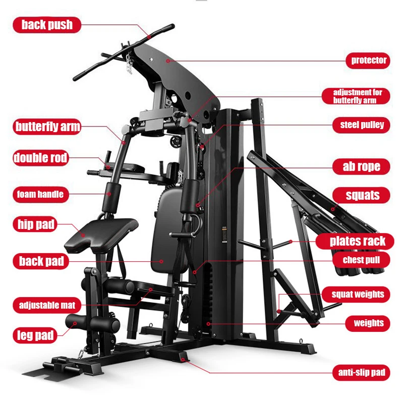 Comprehensive 3-Person Station Smith Machine Multi Fitness Home Use Professional Gym Machines