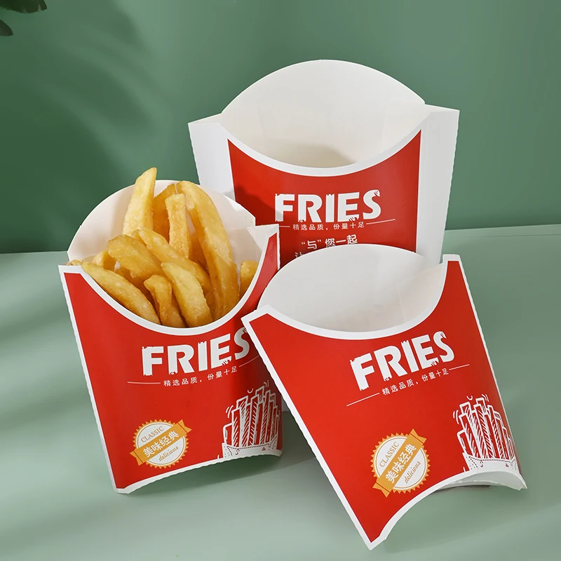 Customized Disposable Food Kraft Paper Packaging Fried Chips Bag Packing Tray For Restaurant